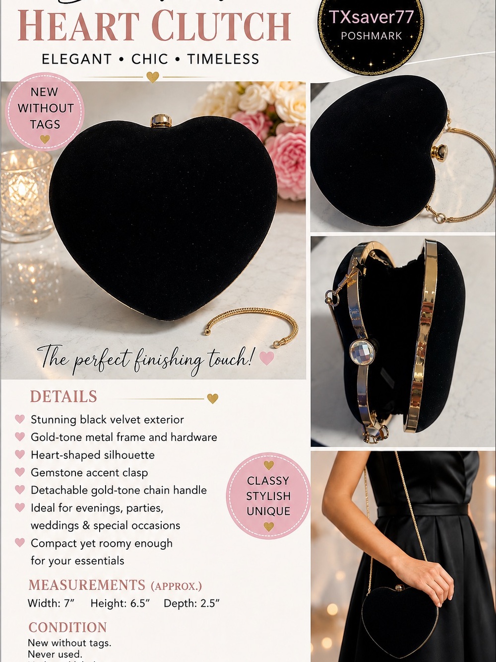 Black Velvet Heart-Shaped Clutch